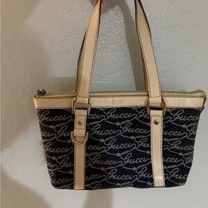 Gucci blue and Cream Signature Shoulder Bag